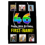 [ Thumbnail: 46th Birthday: Rainbow “46“, Custom Photos & Name Gift Bag ]