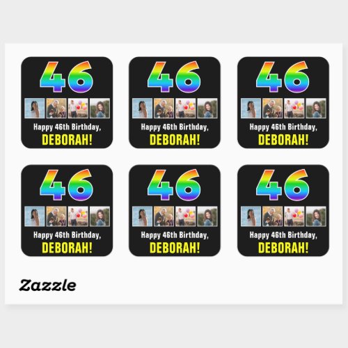 46th Birthday Rainbow 46 Custom Photos  Name Square Sticker