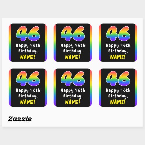 46th Birthday Rainbow Spectrum  46 Custom Name Square Sticker