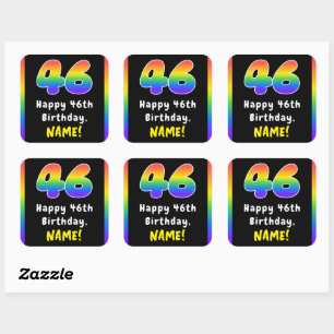 46th Birthday: Rainbow Spectrum # 46, Custom Name Square Sticker