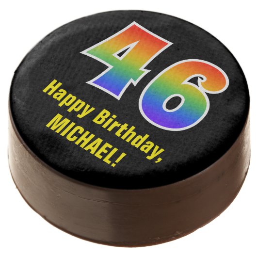 46th Birthday - Rainbow Spectrum Pattern Number 46 Chocolate Covered Oreo (Angled)