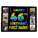 [ Thumbnail: 46th Birthday: Rainbow Text, Custom Photos & Name Gift Bag ]