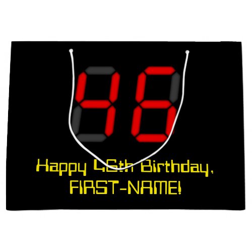 46th Birthday Red Digital Clock Style 46  Name Large Gift Bag