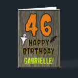 46th Birthday: Spooky Halloween Theme, Custom Name Card<br><div class="desc">The front of this scary and spooky Hallowe'en birthday themed greeting card design features a large number "46" and the message "HAPPY BIRTHDAY, ", plus a customizable name. There are also depictions of a ghost and a bat on the front. The inside features a customizable birthday greeting message, or could...</div>