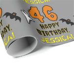 [ Thumbnail: 46th Birthday: Spooky Halloween Theme, Custom Name Wrapping Paper ]