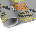 46th Birthday: Spooky Halloween Theme, Custom Name Wrapping Paper<br><div class="desc">This scary and spooky Hallowe'en birthday themed wrapping paper design features a large number "46". It also features the message "HAPPY BIRTHDAY, ", and a customizable name. There are also depictions of a ghost and a bat on the front. Wrapping paper like this might be a fun way to wrap...</div>
