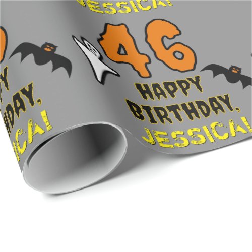 46th Birthday Spooky Halloween Theme Custom Name Wrapping Paper