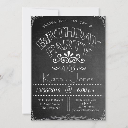 46th Chalkboard Birthday Celebration Invitation | Zazzle.com