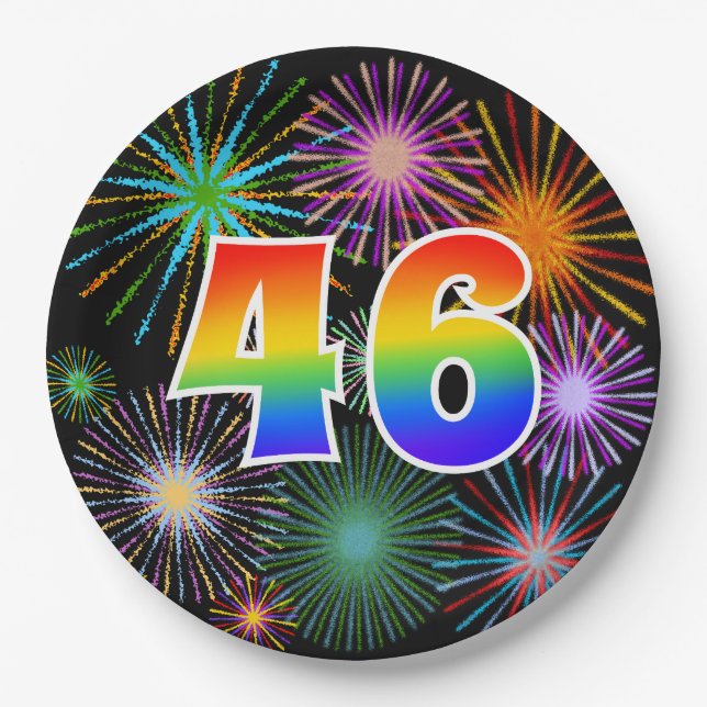 46th Event - Fun, Colorful, Bold, Rainbow 46 Paper Plates (Front)