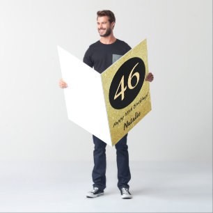 46th Happy Birthday Black Gold Glitter Extra Large Card