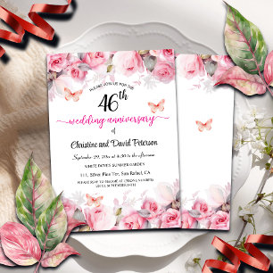 46th Wedding Anniversary Elegant Blush Roses Invitation