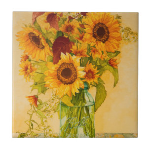 4782 Sunlfowers in Ball Canning Jar Tile
