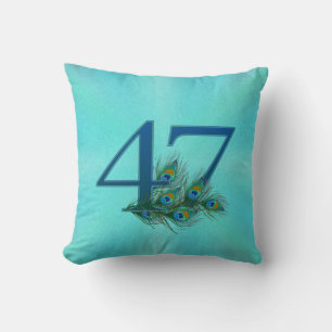 47 Peacock Feather Birthday Anniversary Elegant Th Throw Pillow
