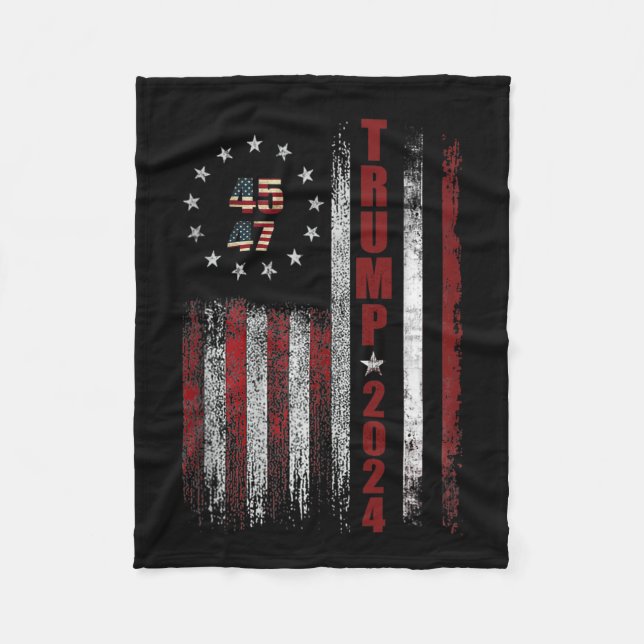 47 Trump 2024 American Flag 1  Fleece Blanket (Front)