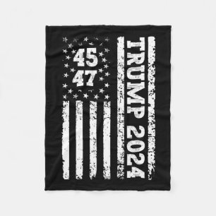 47 Trump 2024 American Flag 2  Fleece Blanket