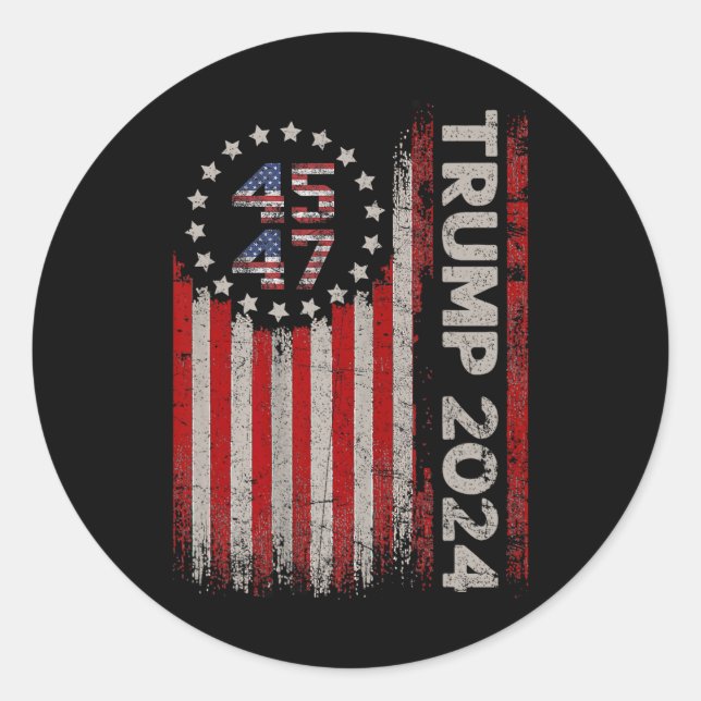 47 Trump 2024 American Flag  Classic Round Sticker (Front)
