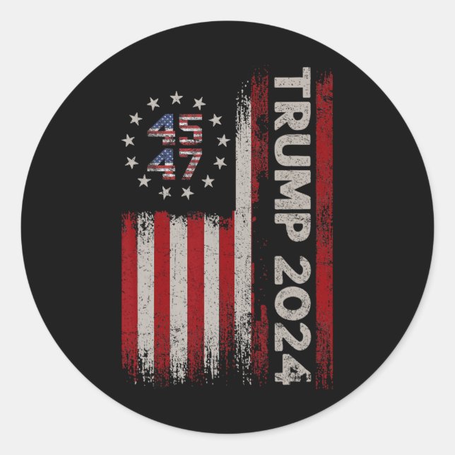 47 Trump 2024 American Flag  Classic Round Sticker (Front)