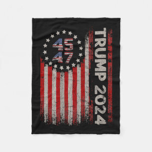 47 Trump 2024 American Flag Fleece Blanket