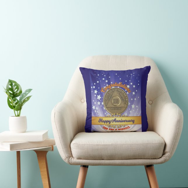 47 Year CUSTOM NAME Sober Anniversary Miracle Throw Pillow (Chair)
