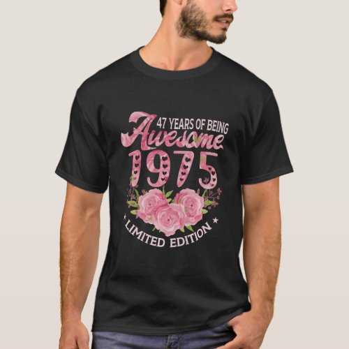 47 Year Old Pink Vintage 1975 bday gift 47th Birth T_Shirt