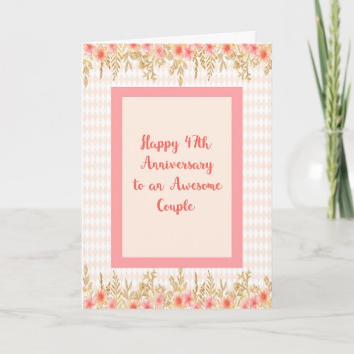 47th Anniversary Card Peach with Floral Borders Card