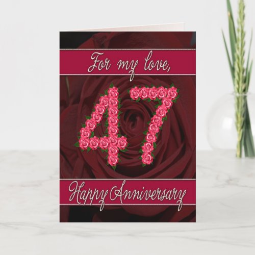 47th anniversary card with roses and leaves