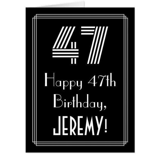 47th Birthday — Art Deco Inspired Look “47” + Name Card (Front)