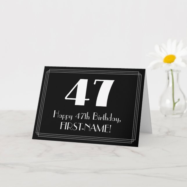 47th Birthday ~ Art Deco Inspired Look "47", Name Card (Small Plant)