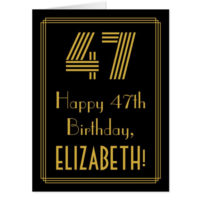 47th Birthday: Art Deco Inspired Look “47” + Name Card (Front)