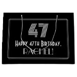 [ Thumbnail: 47th Birthday — Art Deco Inspired Look "47" & Name Gift Bag ]