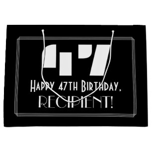 47th Birthday ~ Art Deco Inspired Look "47" + Name Large Gift Bag
