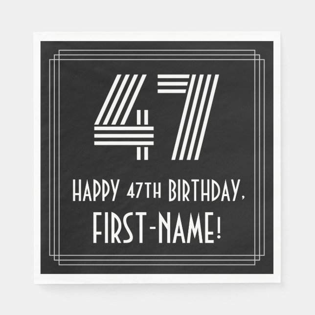 47th Birthday: Art Deco Inspired Look "47" + Name Napkins (Front)
