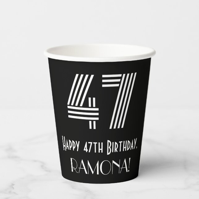 47th Birthday — Art Deco Inspired Look “47” + Name Paper Cups (Back)