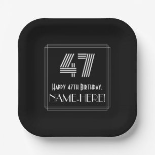 47th Birthday — Art Deco Inspired Look “47” + Name Paper Plates