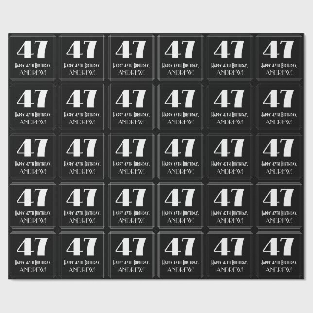 47th Birthday - Art Deco Inspired Look "47", Name Wrapping Paper (Flat)