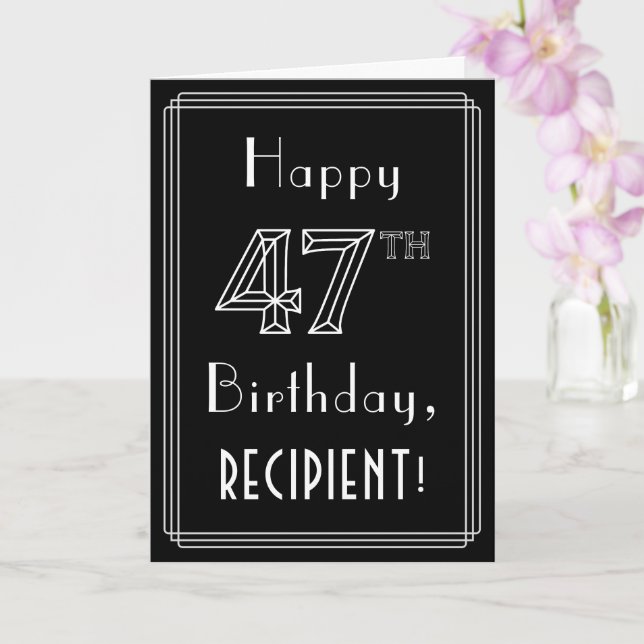 47th Birthday: Art Deco Style # 47 & Custom Name Card (Orchid)