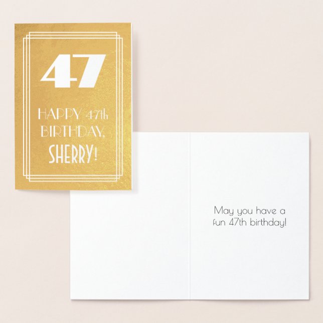 47th Birthday ~ Art Deco Style "47" & Custom Name Foil Card (Display)