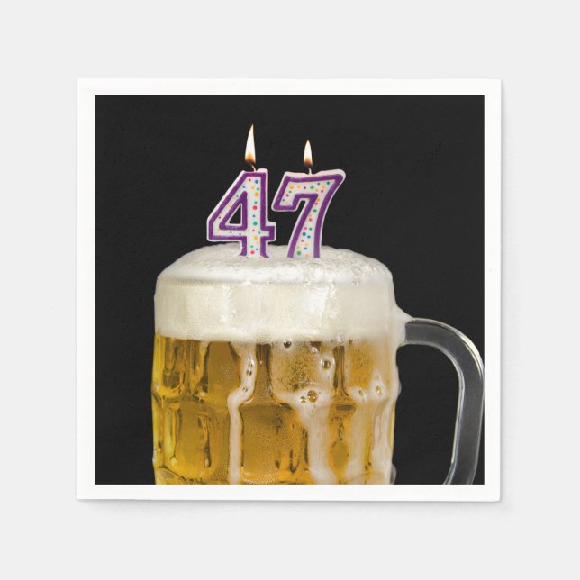 47th Birthday Beer on black Napkins (Front)