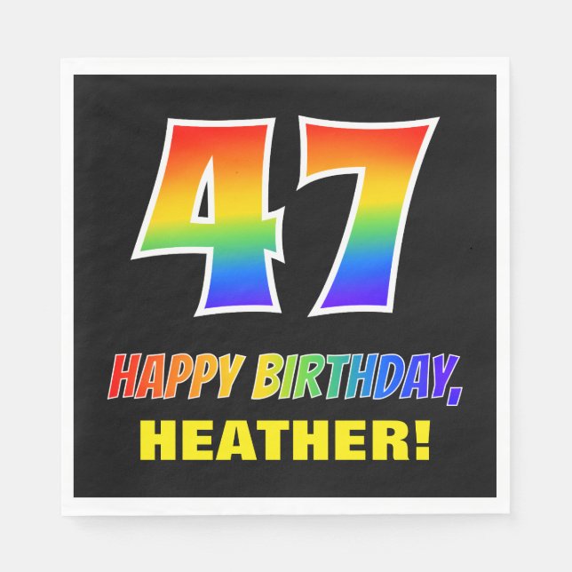 47th Birthday: Bold, Fun, Simple, Rainbow 47 Napkins (Front)