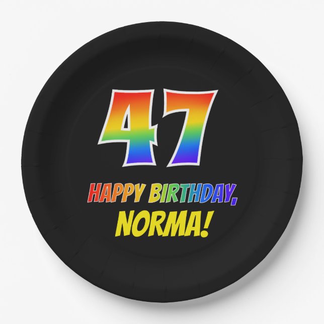 47th Birthday: Bold, Fun, Simple, Rainbow 47 Paper Plates (Front)