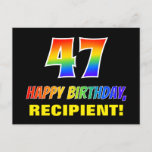[ Thumbnail: 47th Birthday: Bold, Fun, Simple, Rainbow 47 Postcard ]