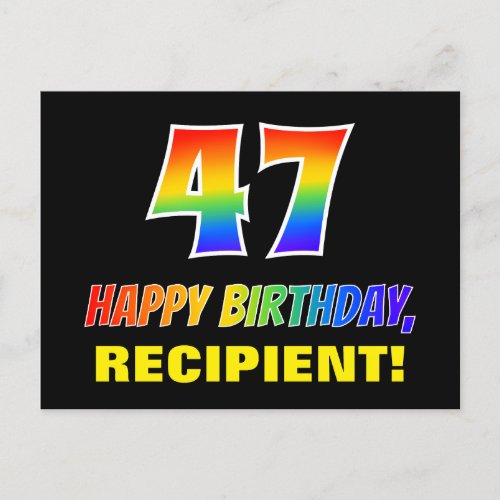 47th Birthday Bold Fun Simple Rainbow 47 Postcard