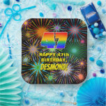 [ Thumbnail: 47th Birthday: Colorful, Fun Celebratory Fireworks Paper Plates ]