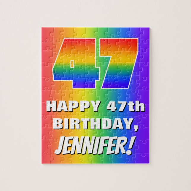 47th Birthday: Colorful, Fun Rainbow Pattern # 47 Jigsaw Puzzle (Vertical)