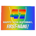 [ Thumbnail: 47th Birthday: Colorful, Fun Rainbow Pattern # 47 Gift Bag ]