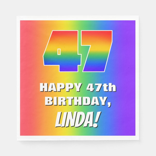 47th Birthday: Colorful, Fun Rainbow Pattern # 47 Napkins (Front)