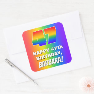 47th Birthday: Colorful, Fun Rainbow Pattern # 47 Square Sticker