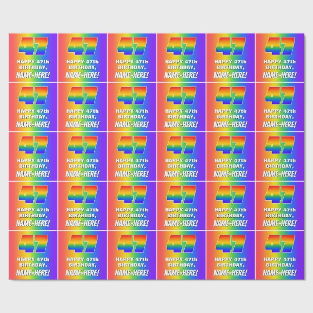 47th Birthday: Colorful, Fun Rainbow Pattern # 47 Wrapping Paper (Seam)