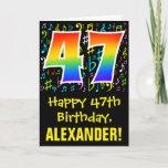 [ Thumbnail: 47th Birthday: Colorful Music Symbols + Rainbow 47 Card ]
