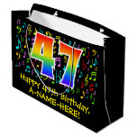 [ Thumbnail: 47th Birthday - Colorful Music Symbols, Rainbow 47 Gift Bag ]